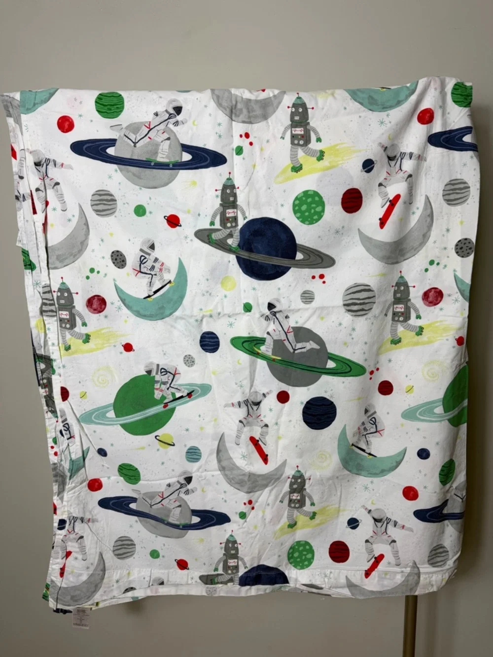 Pottery Barn Kids Robot Space Skateboard Twin Flat Sheet Bedding Cotton